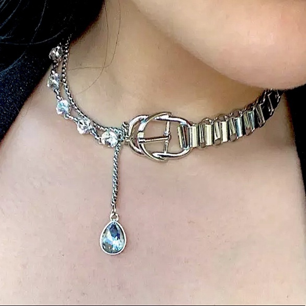 Buckle Design Rhinestone Drop Chain Link Choker - Picture 9 of 9